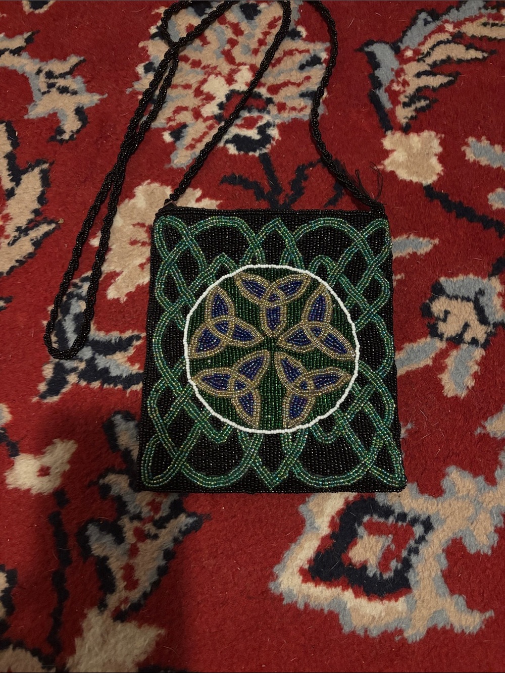Embroidered Beaded Crossbody Bag in Black and Green